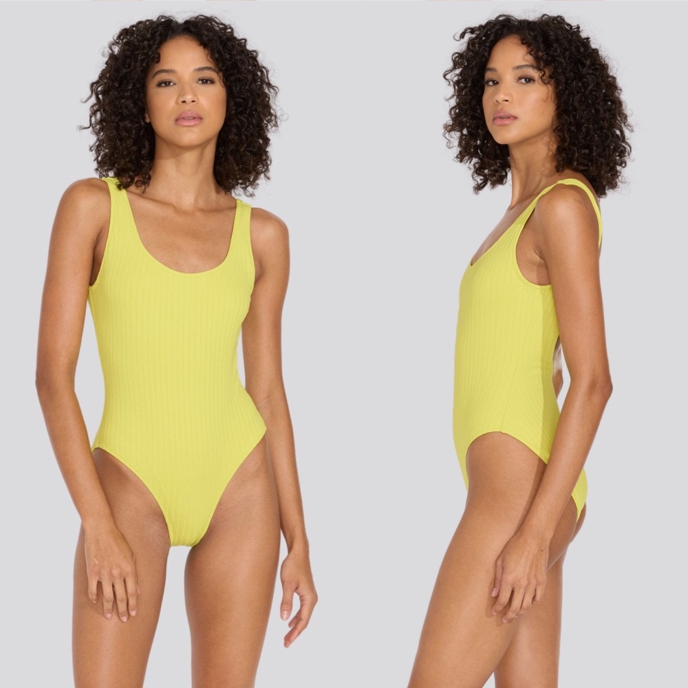 NWT Solid & Striped Anne-Marie Ribbed One Piece Chartreuse